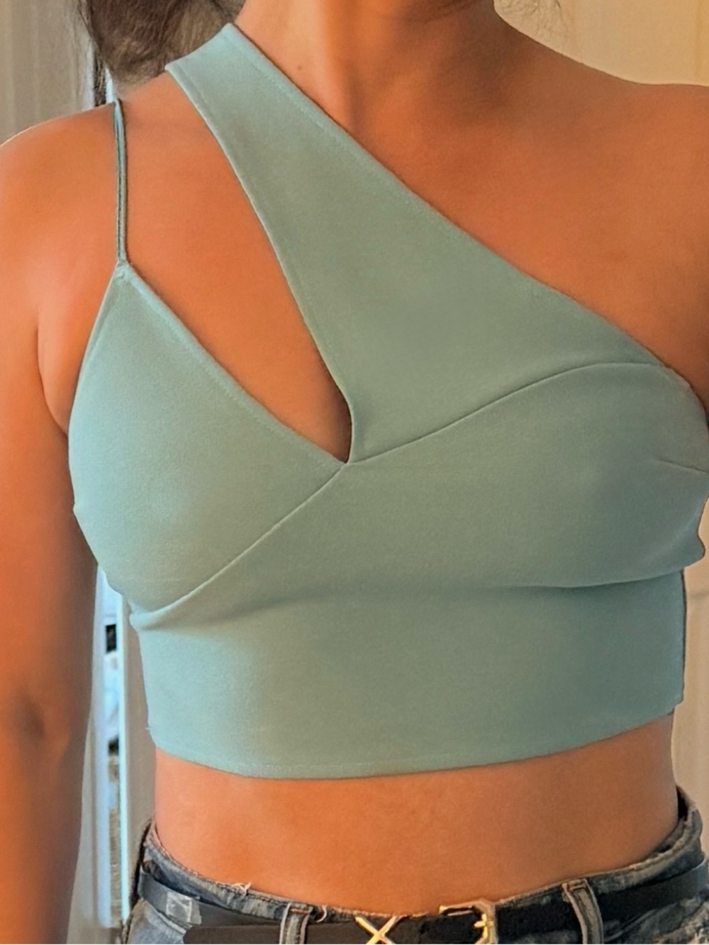 Abercrombie & fitch Asymmetric One-Shoulder light blue Crop Top